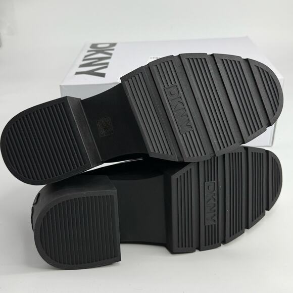 NEW DKNY Texas Heeled Platform Loafers in black size 9.5 Chunky academia heels - Picture 6 of 7